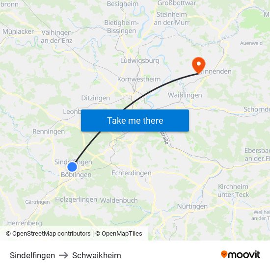 Sindelfingen to Schwaikheim map