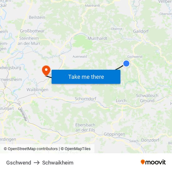 Gschwend to Schwaikheim map