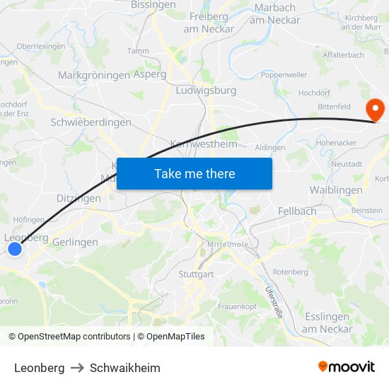 Leonberg to Schwaikheim map