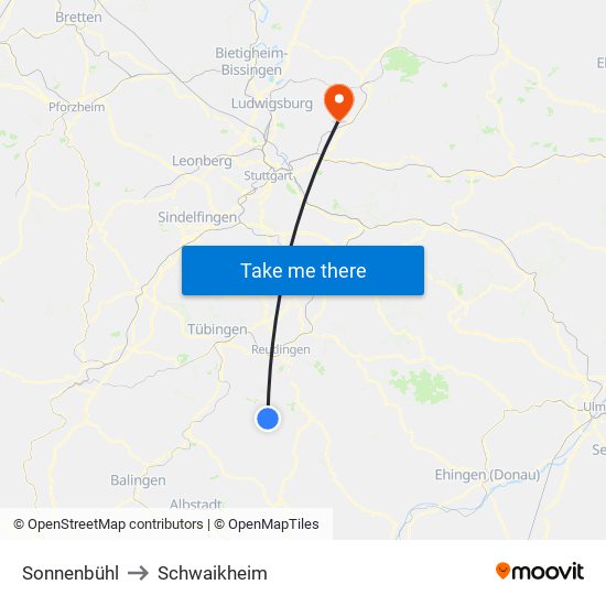 Sonnenbühl to Schwaikheim map