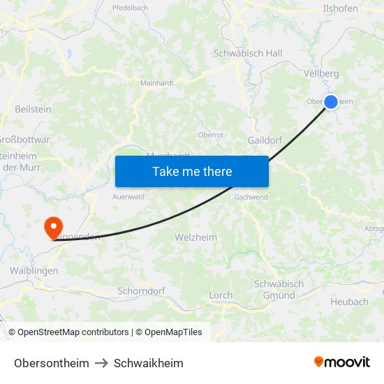 Obersontheim to Schwaikheim map