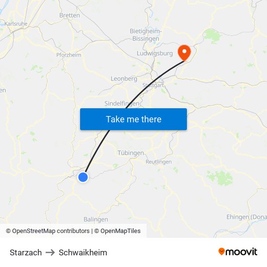 Starzach to Schwaikheim map