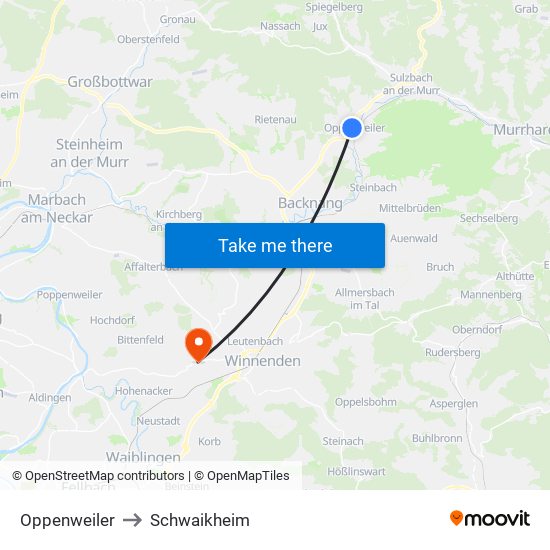 Oppenweiler to Schwaikheim map