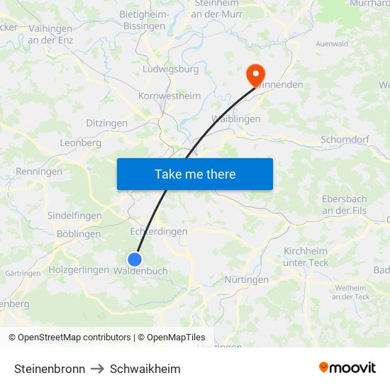 Steinenbronn to Schwaikheim map