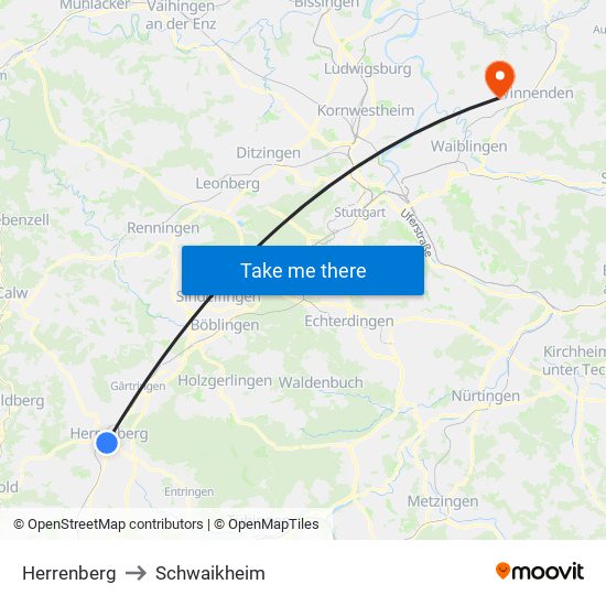 Herrenberg to Schwaikheim map