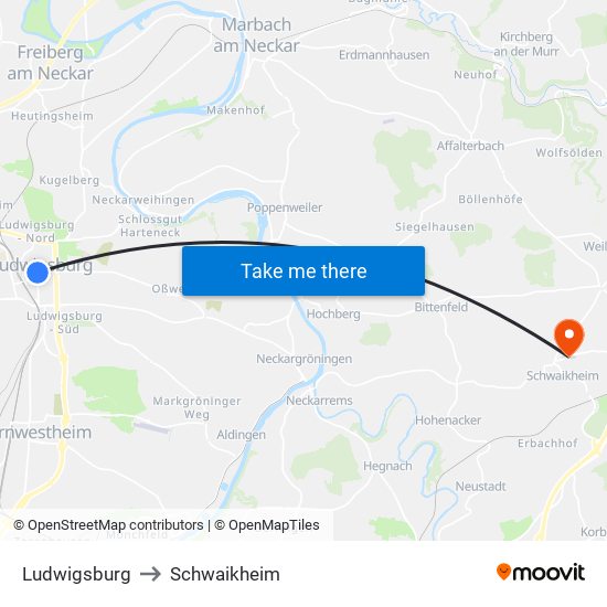 Ludwigsburg to Schwaikheim map