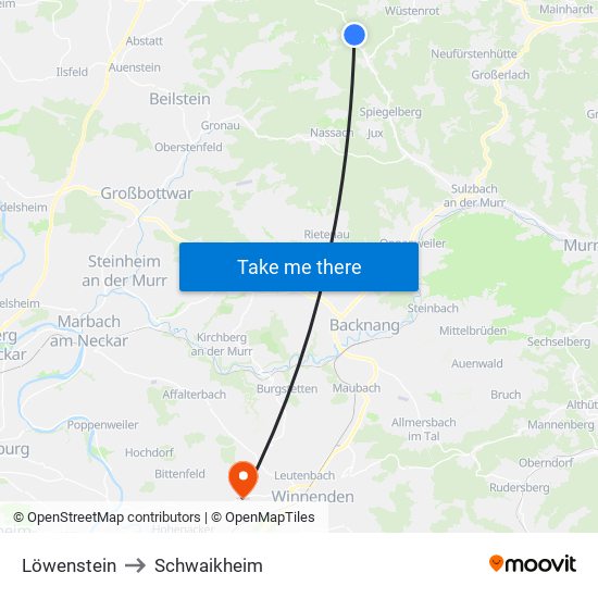 Löwenstein to Schwaikheim map