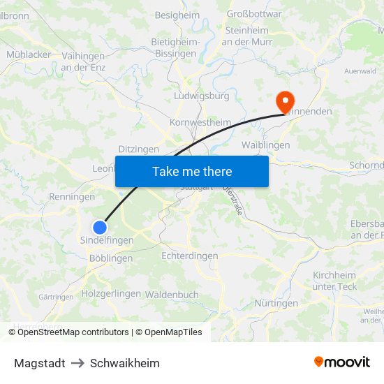 Magstadt to Schwaikheim map