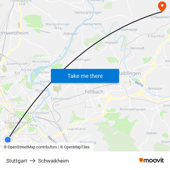 Stuttgart to Schwaikheim map