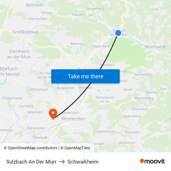 Sulzbach An Der Murr to Schwaikheim map