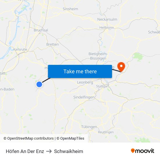 Höfen An Der Enz to Schwaikheim map