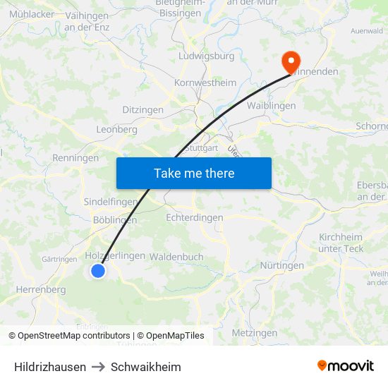 Hildrizhausen to Schwaikheim map