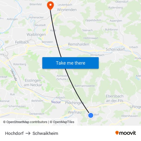 Hochdorf to Schwaikheim map