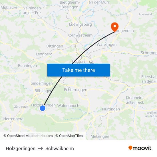 Holzgerlingen to Schwaikheim map