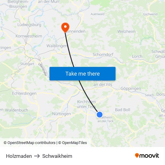 Holzmaden to Schwaikheim map