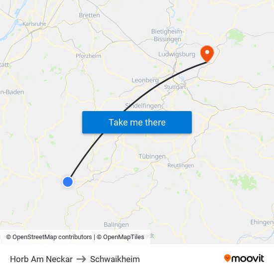 Horb Am Neckar to Schwaikheim map