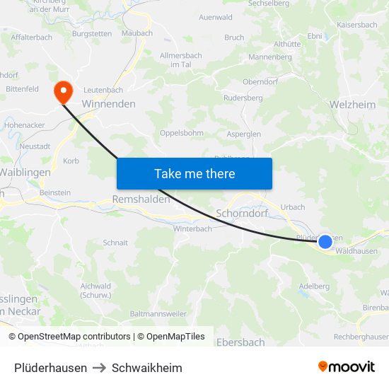 Plüderhausen to Schwaikheim map