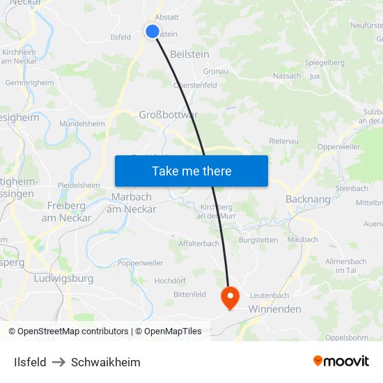 Ilsfeld to Schwaikheim map