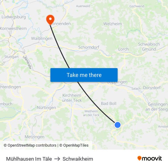 Mühlhausen Im Täle to Schwaikheim map