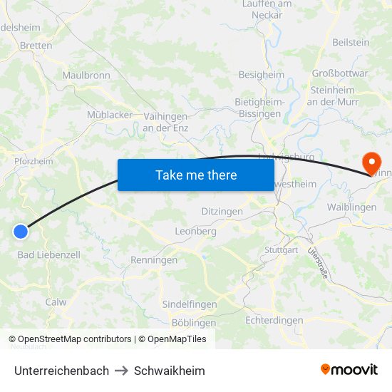 Unterreichenbach to Schwaikheim map