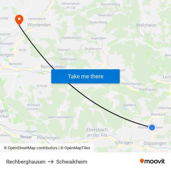 Rechberghausen to Schwaikheim map