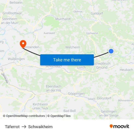 Täferrot to Schwaikheim map