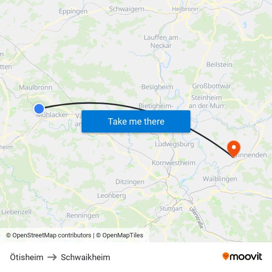 Ötisheim to Schwaikheim map