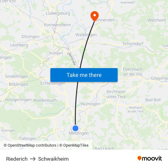 Riederich to Schwaikheim map