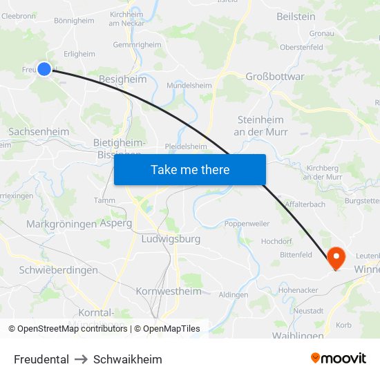 Freudental to Schwaikheim map