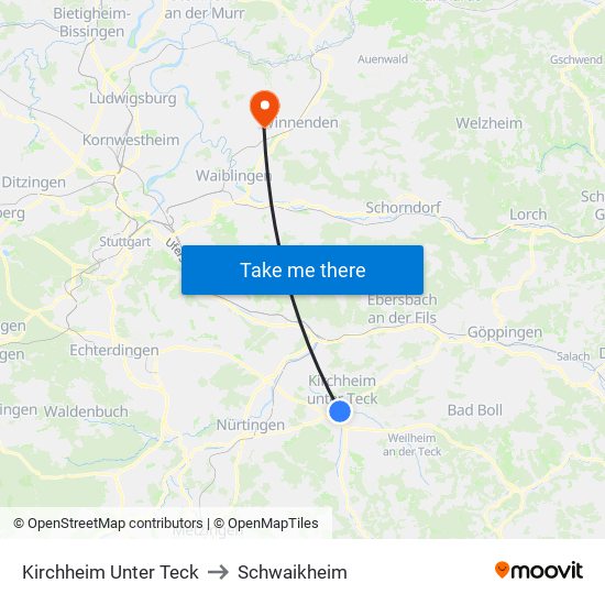 Kirchheim Unter Teck to Schwaikheim map