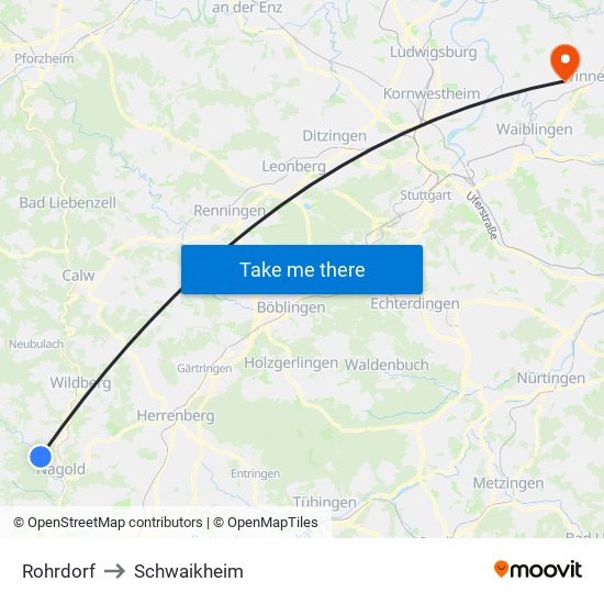 Rohrdorf to Schwaikheim map