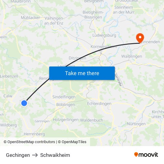 Gechingen to Schwaikheim map