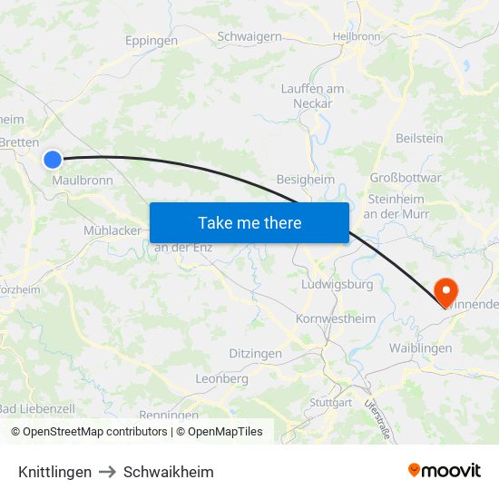 Knittlingen to Schwaikheim map
