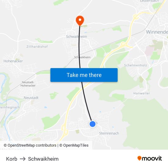 Korb to Schwaikheim map