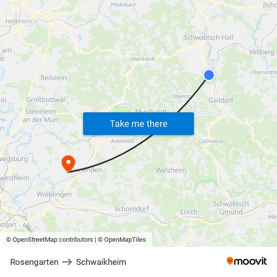 Rosengarten to Schwaikheim map