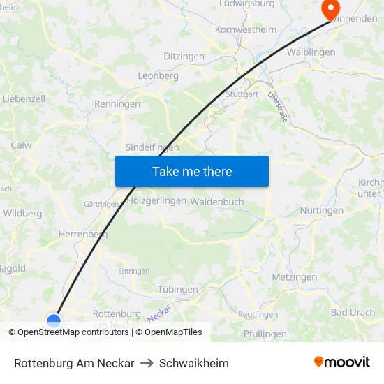 Rottenburg Am Neckar to Schwaikheim map