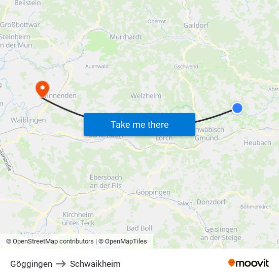 Göggingen to Schwaikheim map
