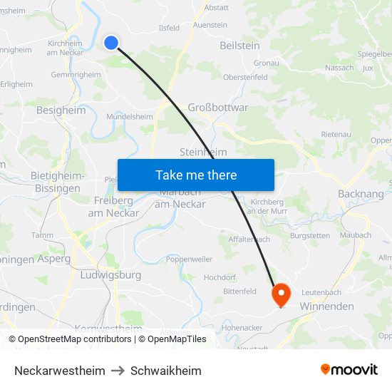 Neckarwestheim to Schwaikheim map