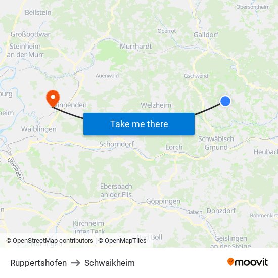 Ruppertshofen to Schwaikheim map