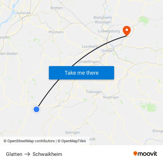 Glatten to Schwaikheim map