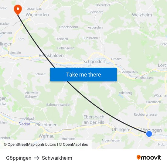 Göppingen to Schwaikheim map