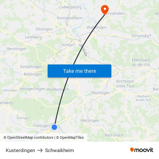 Kusterdingen to Schwaikheim map