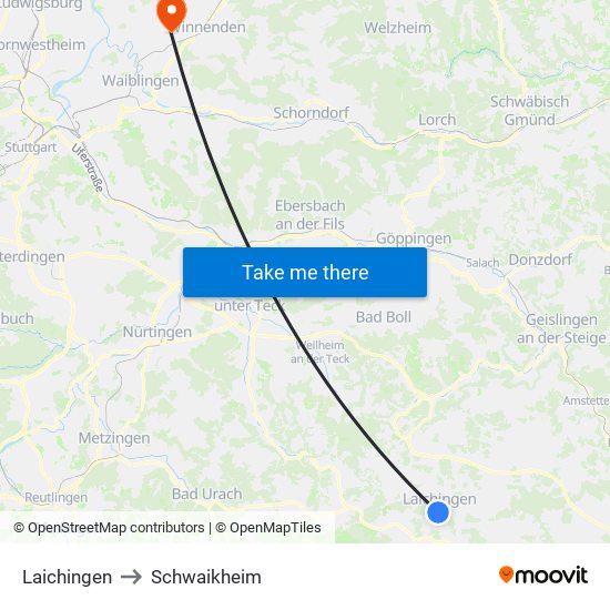 Laichingen to Schwaikheim map