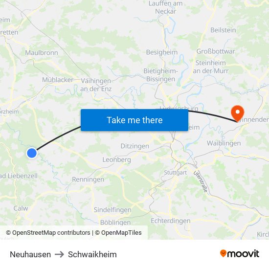 Neuhausen to Schwaikheim map