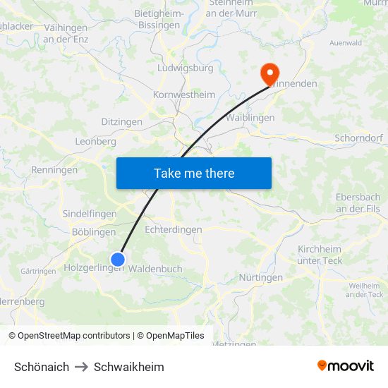 Schönaich to Schwaikheim map