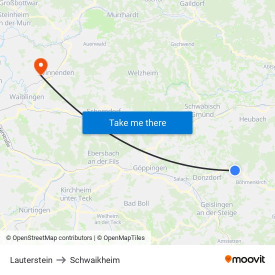 Lauterstein to Schwaikheim map