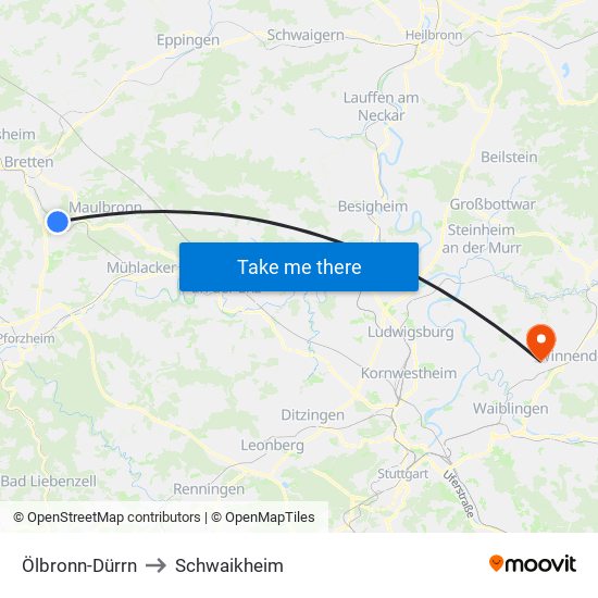 Ölbronn-Dürrn to Schwaikheim map