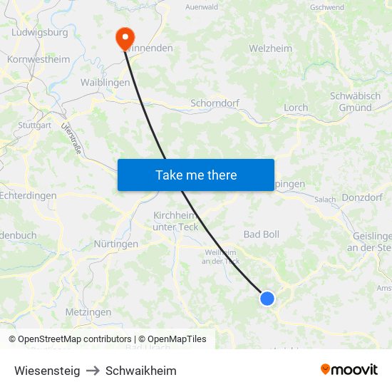 Wiesensteig to Schwaikheim map