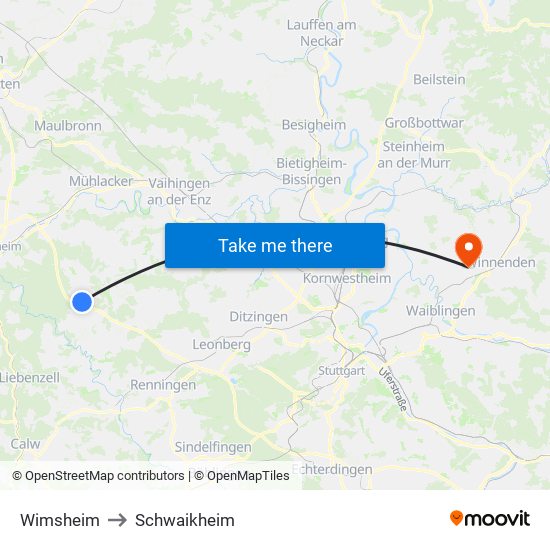 Wimsheim to Schwaikheim map