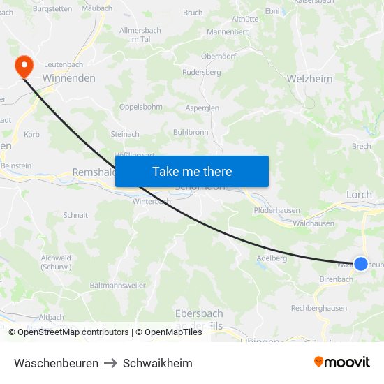 Wäschenbeuren to Schwaikheim map